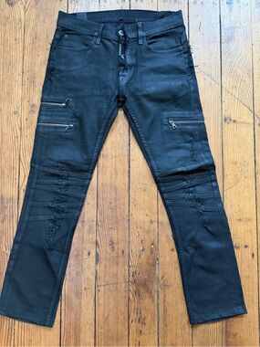 Hudson Black Coated Slim Moto Distressed Zipper Detail Men's W29 USA